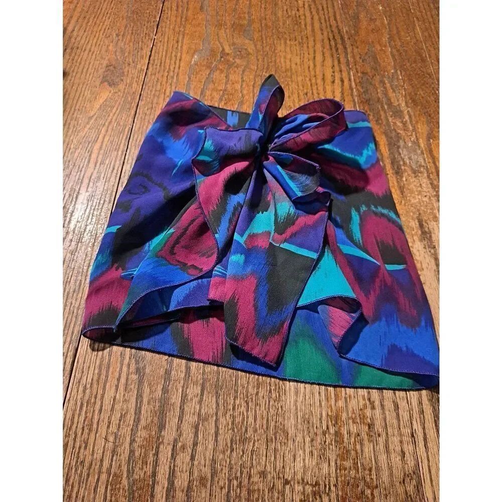 Vintage Teal Purple Blue Black Scarf Wrap with Hook and Loop Closure 23x11